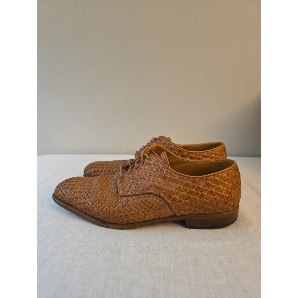 Bally Men's Woven Denaro Tan Derby Oxford Dress Shoes Size 11 D Made In Italy